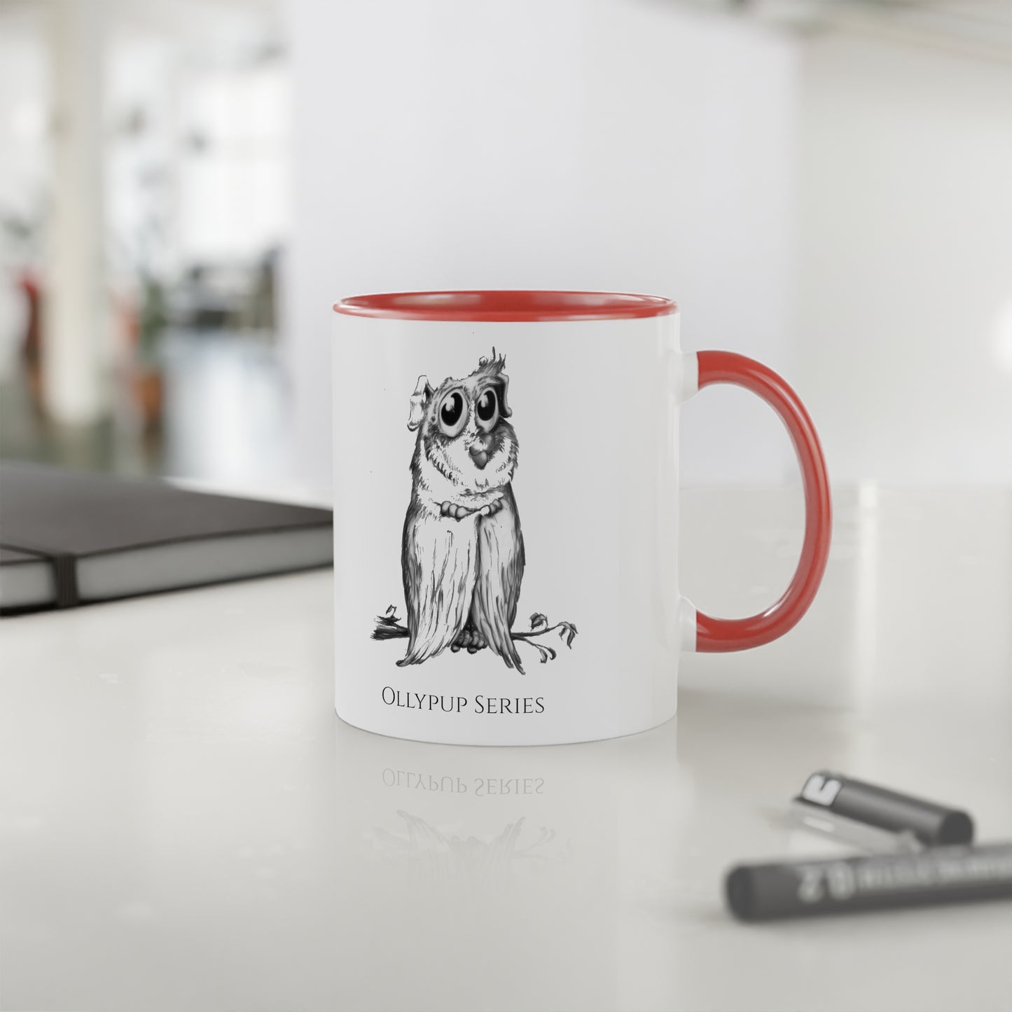 Ollypup Series White Accent Mug, 11oz.(Ollypup Series)