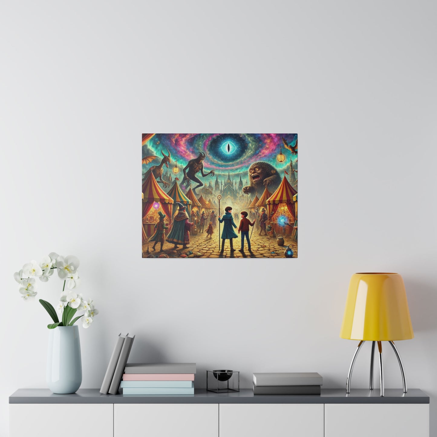 Prints on Canvas A Fantasy Scene at a Wizards Convention