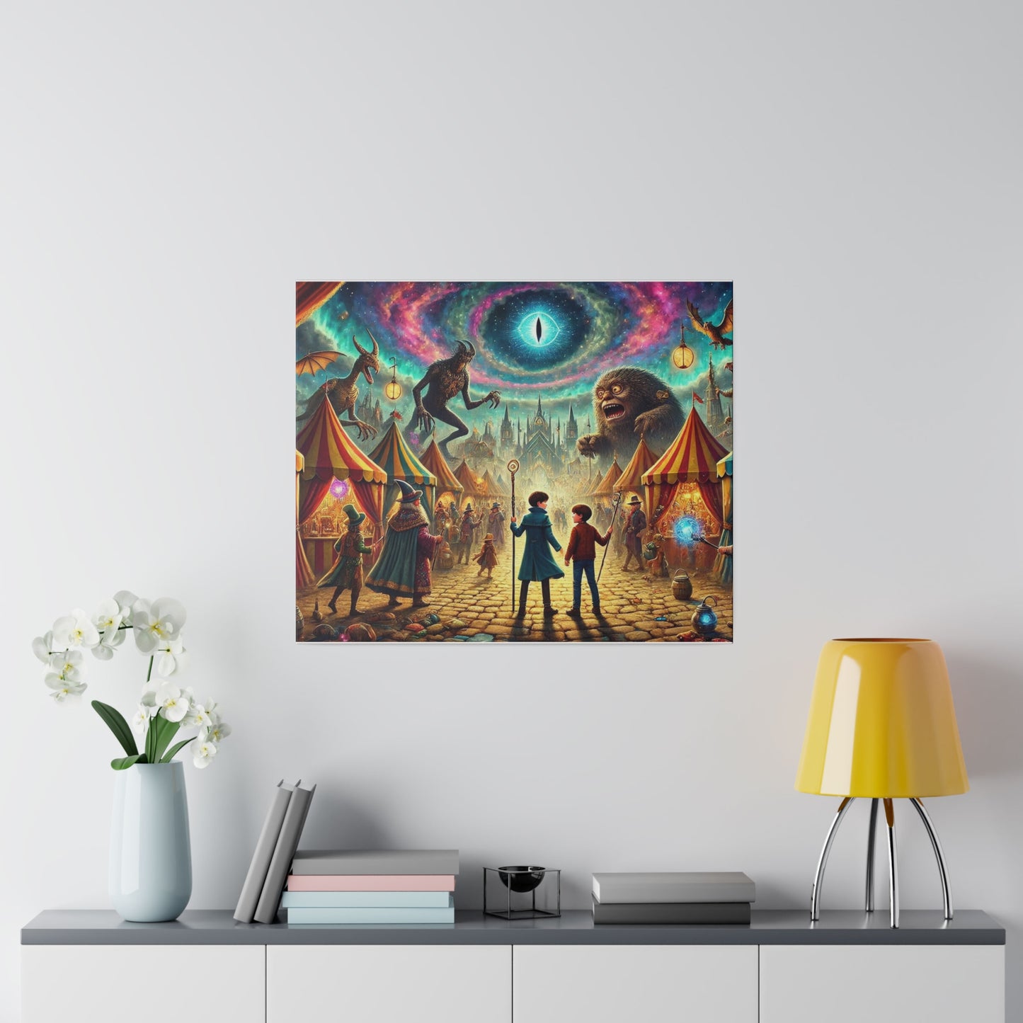 Prints on Canvas A Fantasy Scene at a Wizards Convention