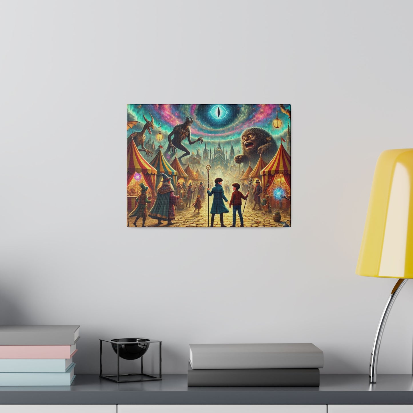 Prints on Canvas A Fantasy Scene at a Wizards Convention