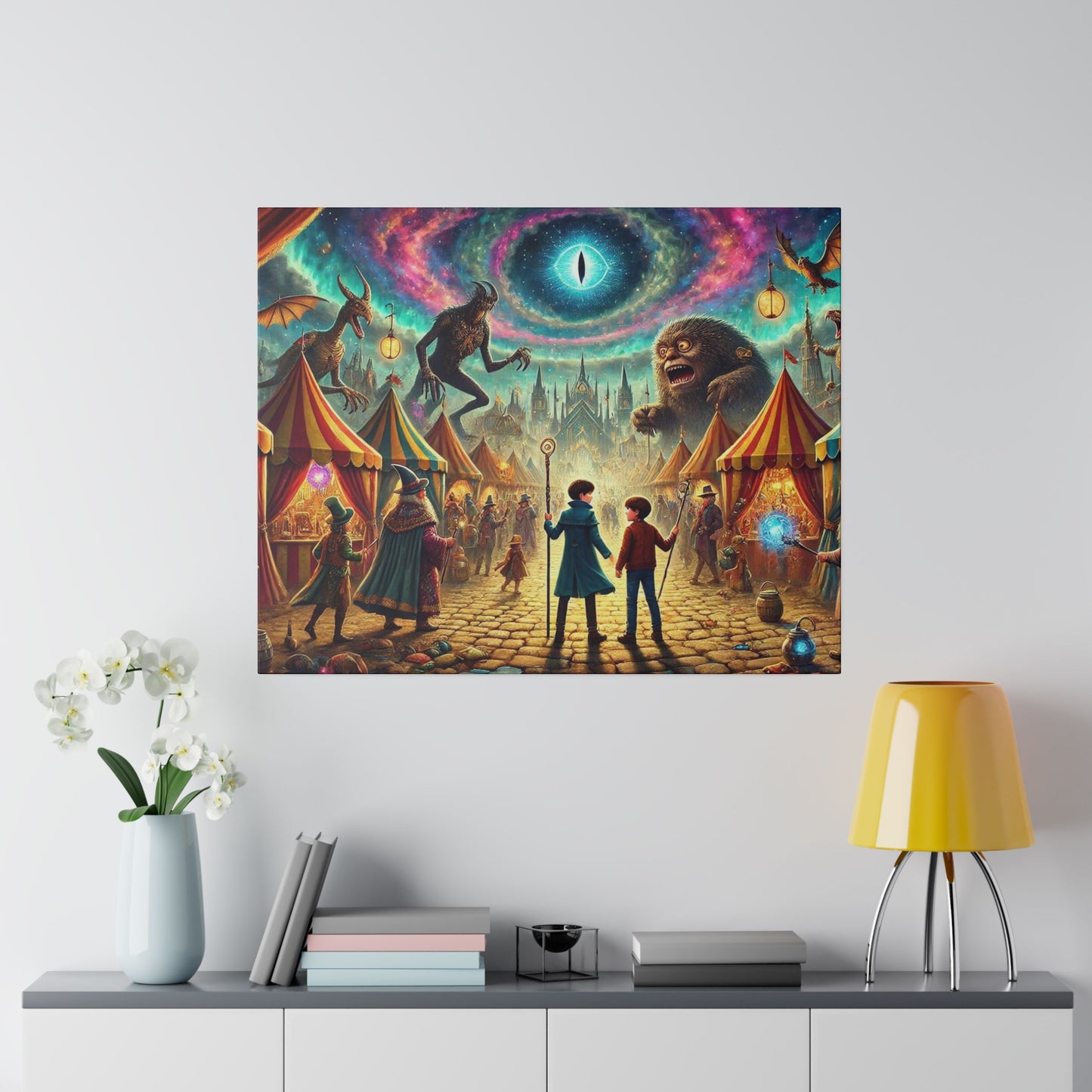 Prints on Canvas A Fantasy Scene at a Wizards Convention