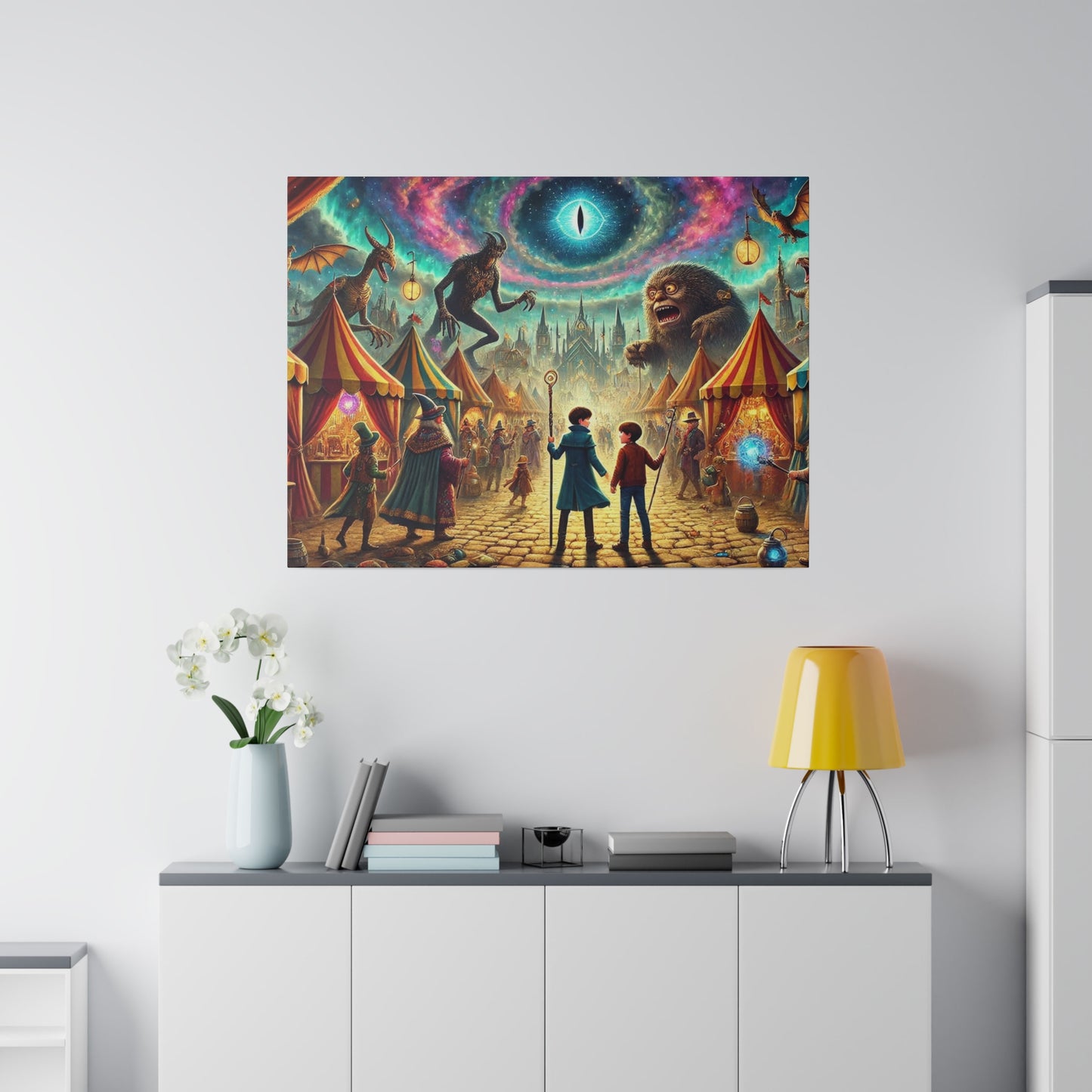 Prints on Canvas A Fantasy Scene at a Wizards Convention