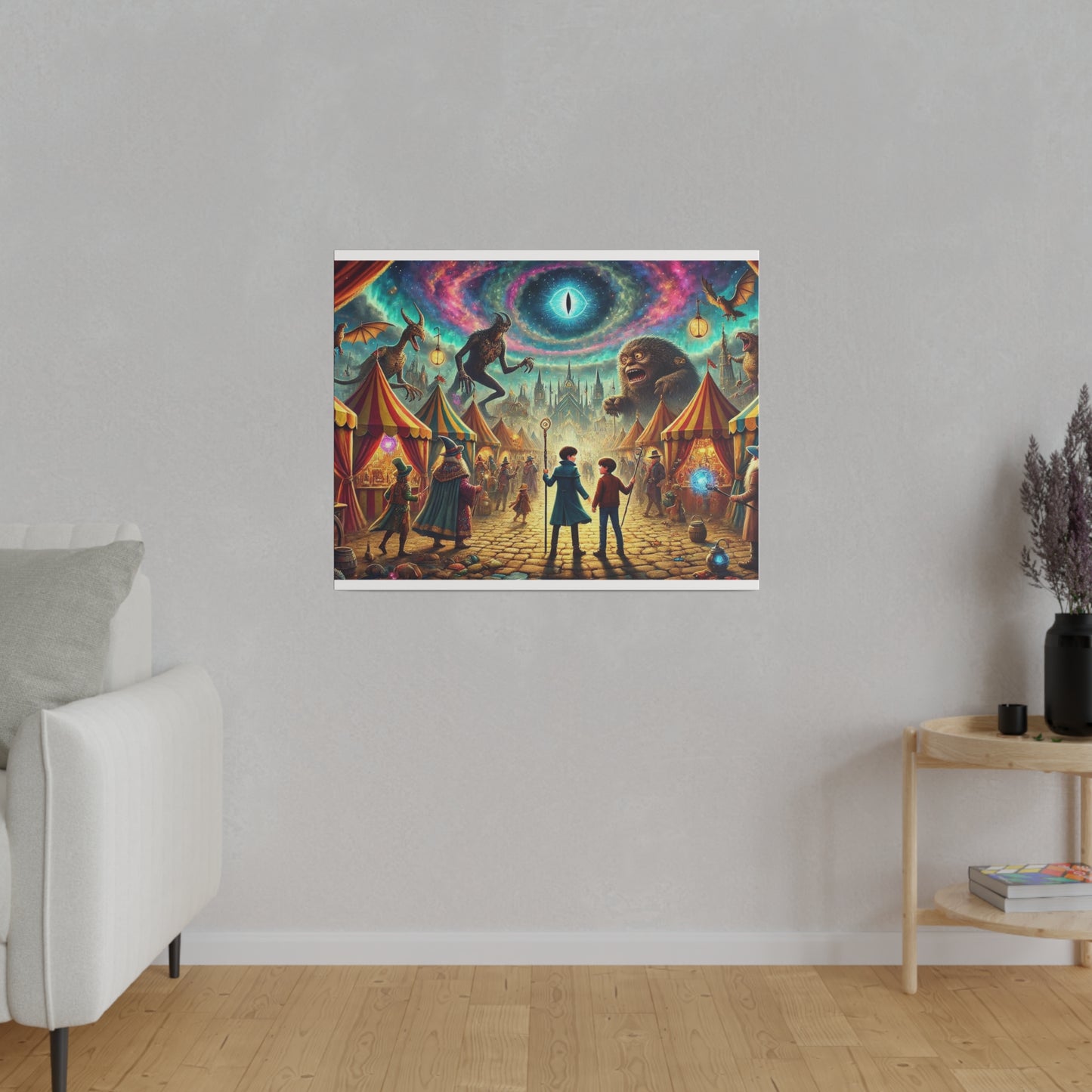 Prints on Canvas A Fantasy Scene at a Wizards Convention