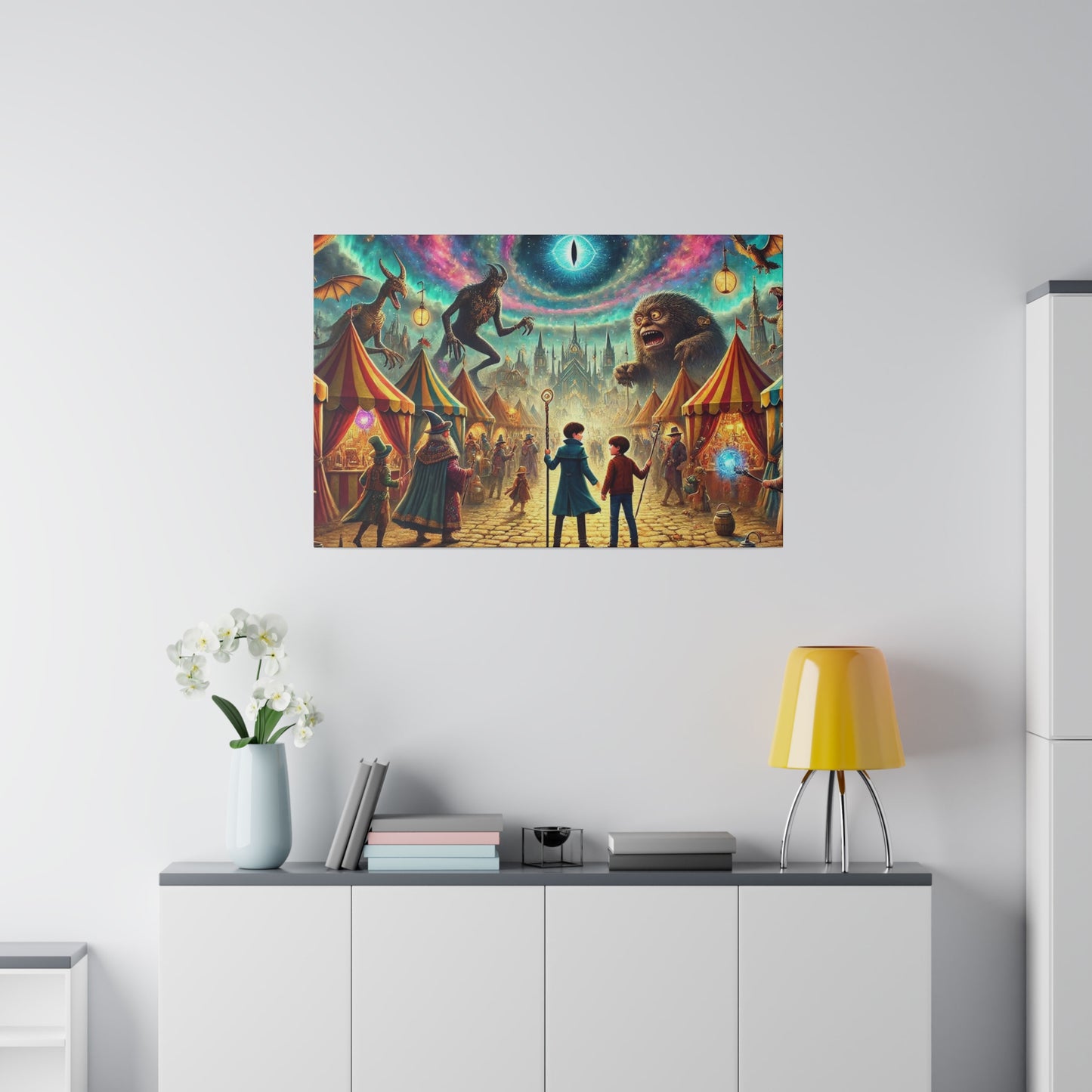 Prints on Canvas A Fantasy Scene at a Wizards Convention