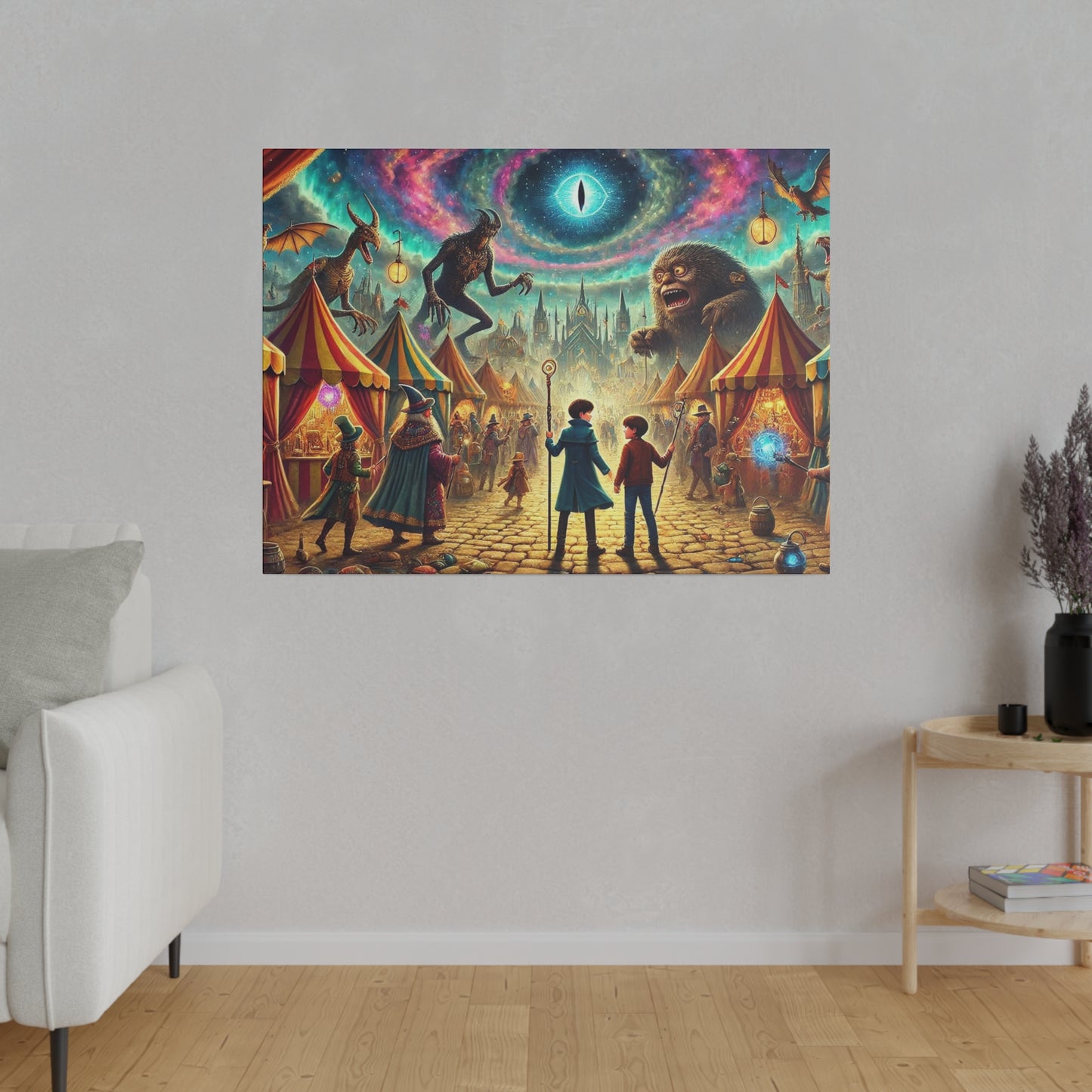 Prints on Canvas A Fantasy Scene at a Wizards Convention