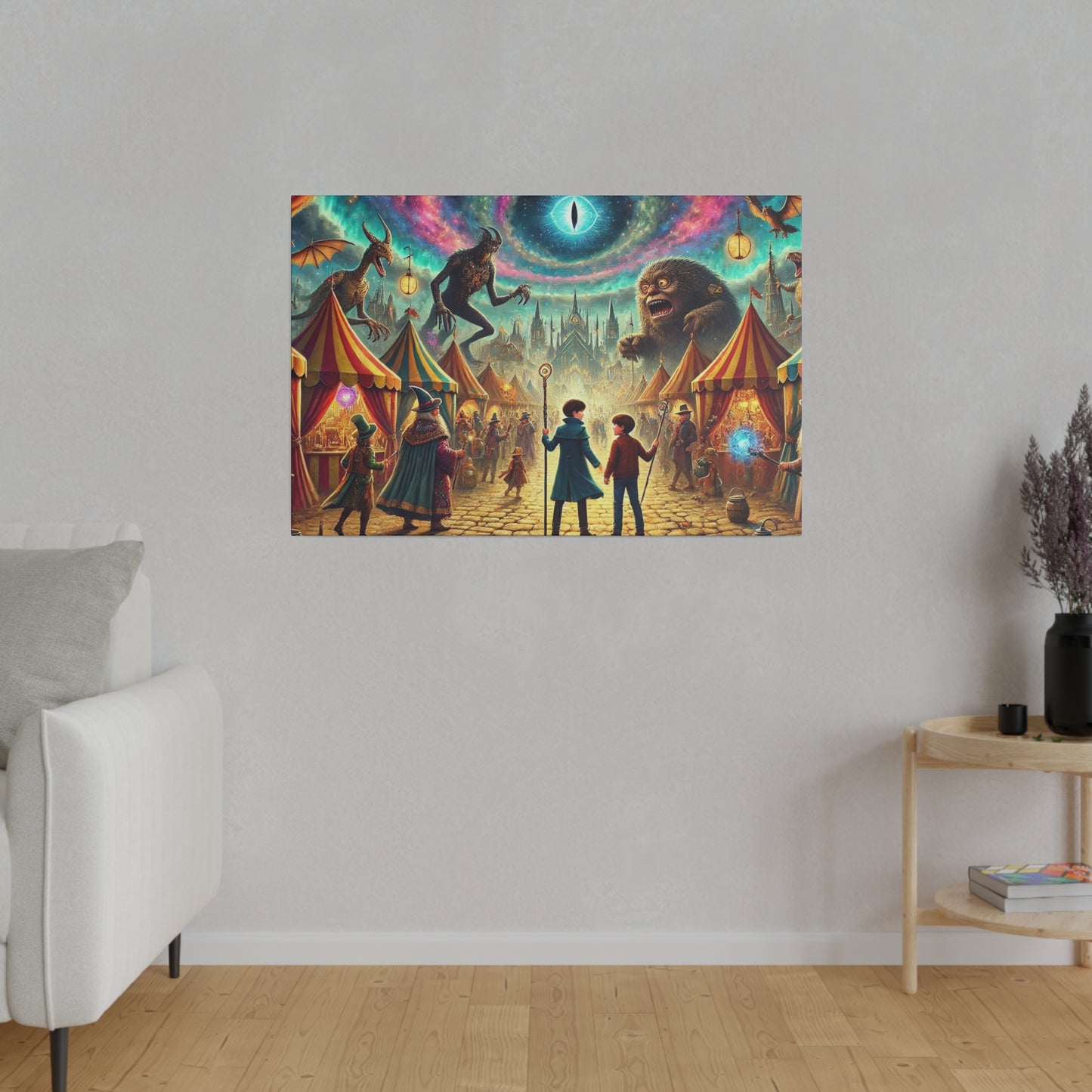Prints on Canvas A Fantasy Scene at a Wizards Convention