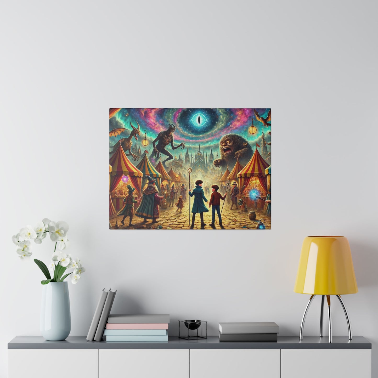 Prints on Canvas A Fantasy Scene at a Wizards Convention