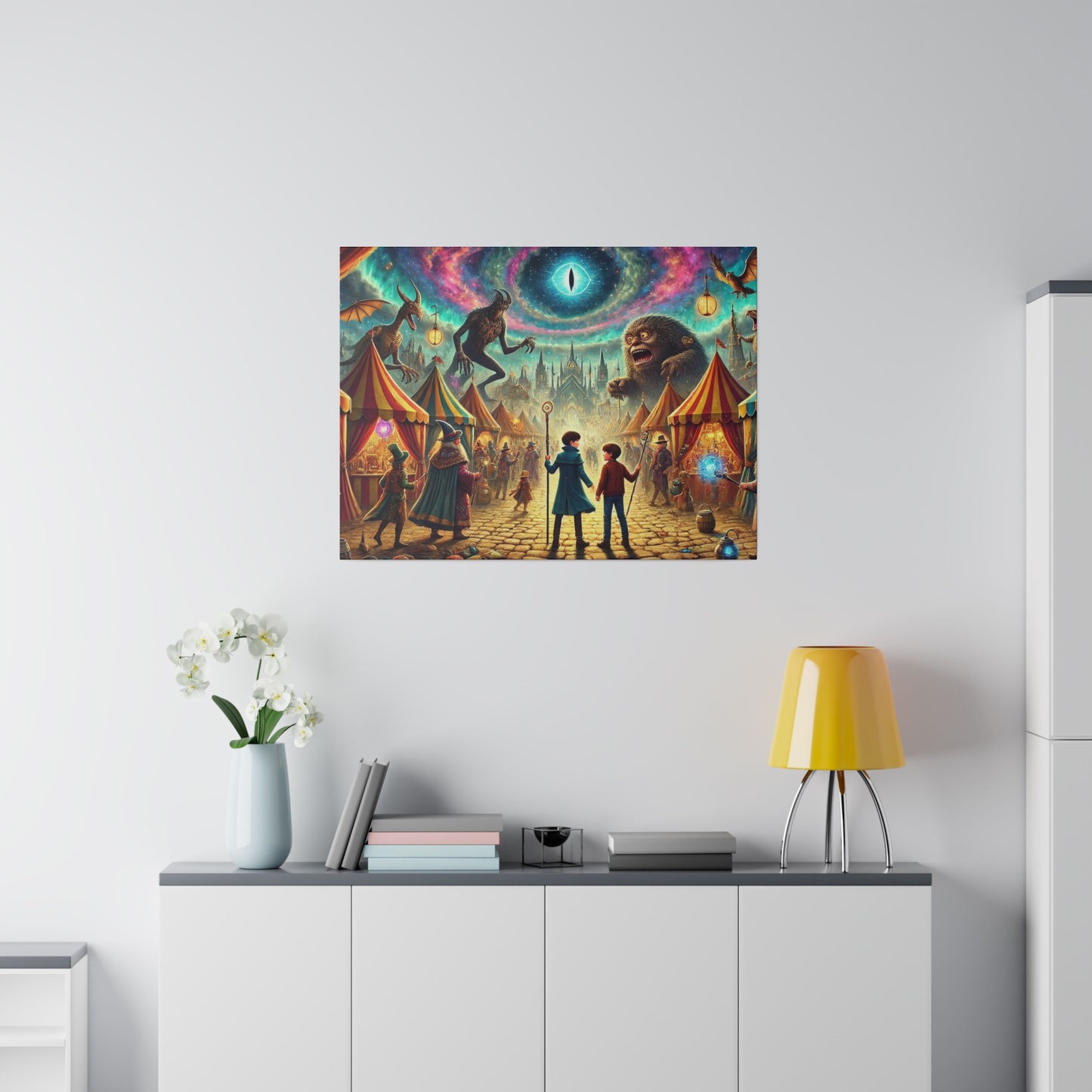 Prints on Canvas A Fantasy Scene at a Wizards Convention